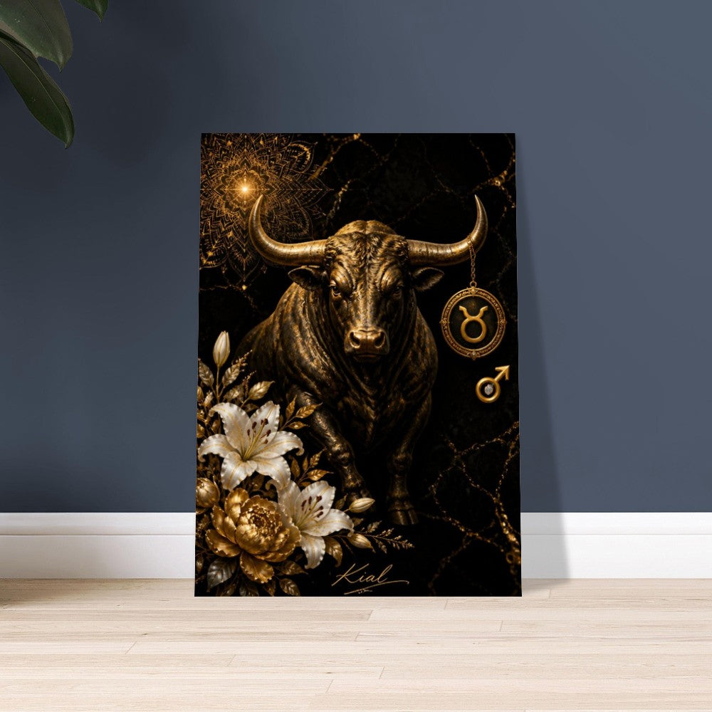 Taurus Zodiac Bull Poster, Gold Wall Art, Astrology Canvas, Bull Portrait, Zodiac Gift for Him, Danish Art Studio