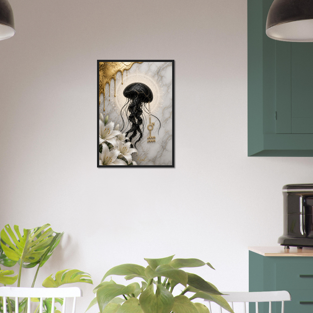 Aquarius Zodiac Jellyfish Poster, Gold Wall Art, Zodiac Gift for Him, Danish Art Studio
