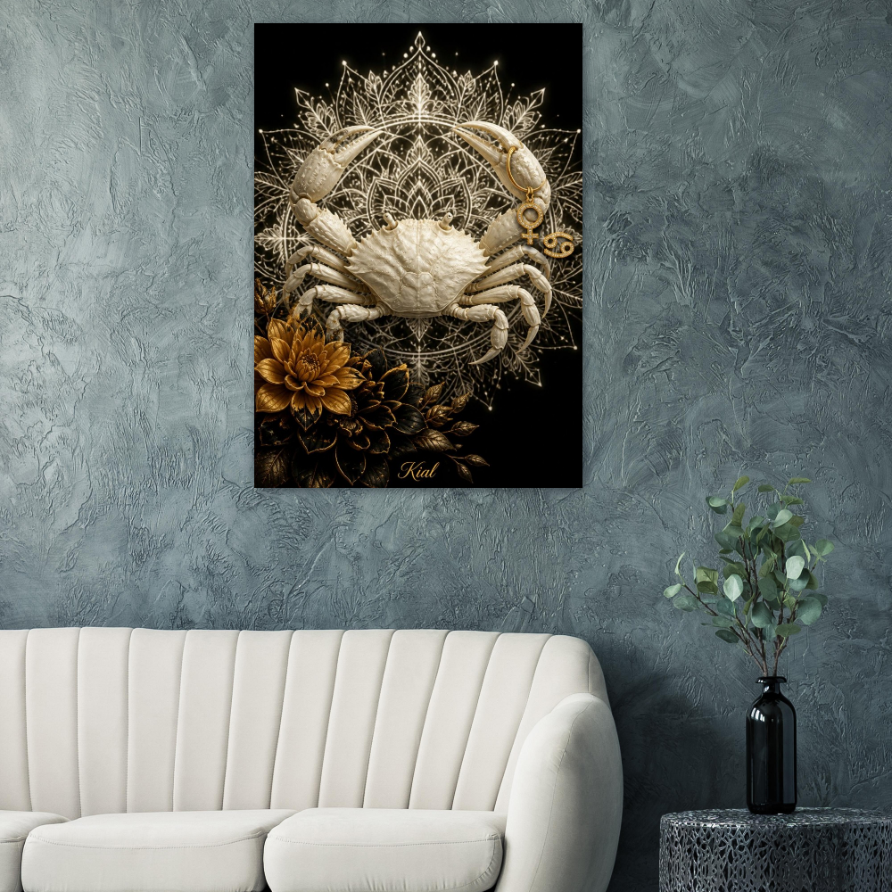 Cancer Zodiac Crab Poster, Gold Wall Art, Astrology Canvas, Crab Portrait, Zodiac Gift for Her, Danish Art Studio