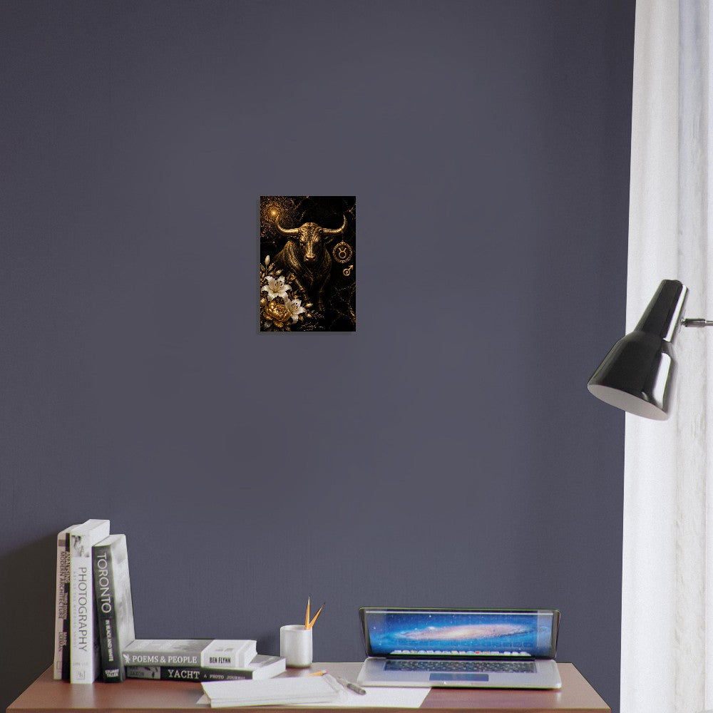 Taurus Zodiac Bull Poster, Gold Wall Art, Astrology Canvas, Bull Portrait, Zodiac Gift for Him, Danish Art Studio