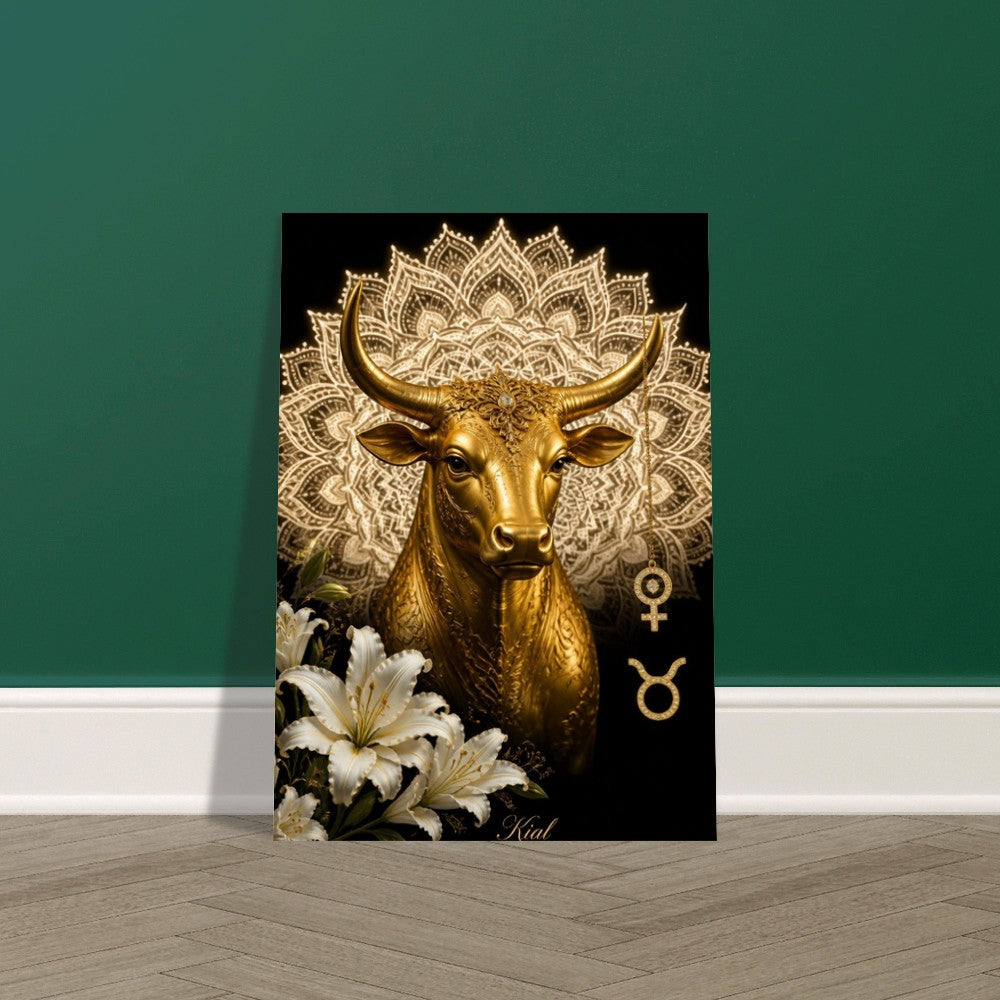 Taurus Zodiac Bull Poster, Gold Wall Art, Astrology Canvas, Bull Portrait, Zodiac Gift for Her, Danish Art Studio