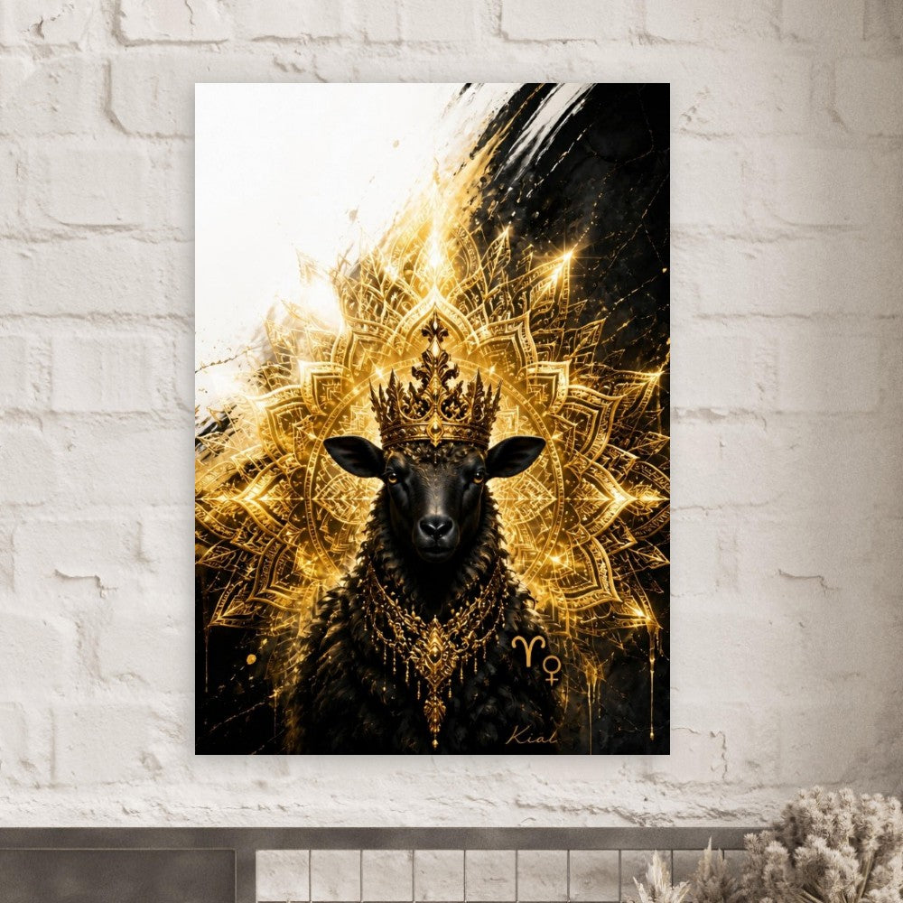 Aries Zodiac Ram Poster, Gold Wall Art, Astrology Canvas, Ram Portrait, Zodiac Gift for Her, Danish Art Studio