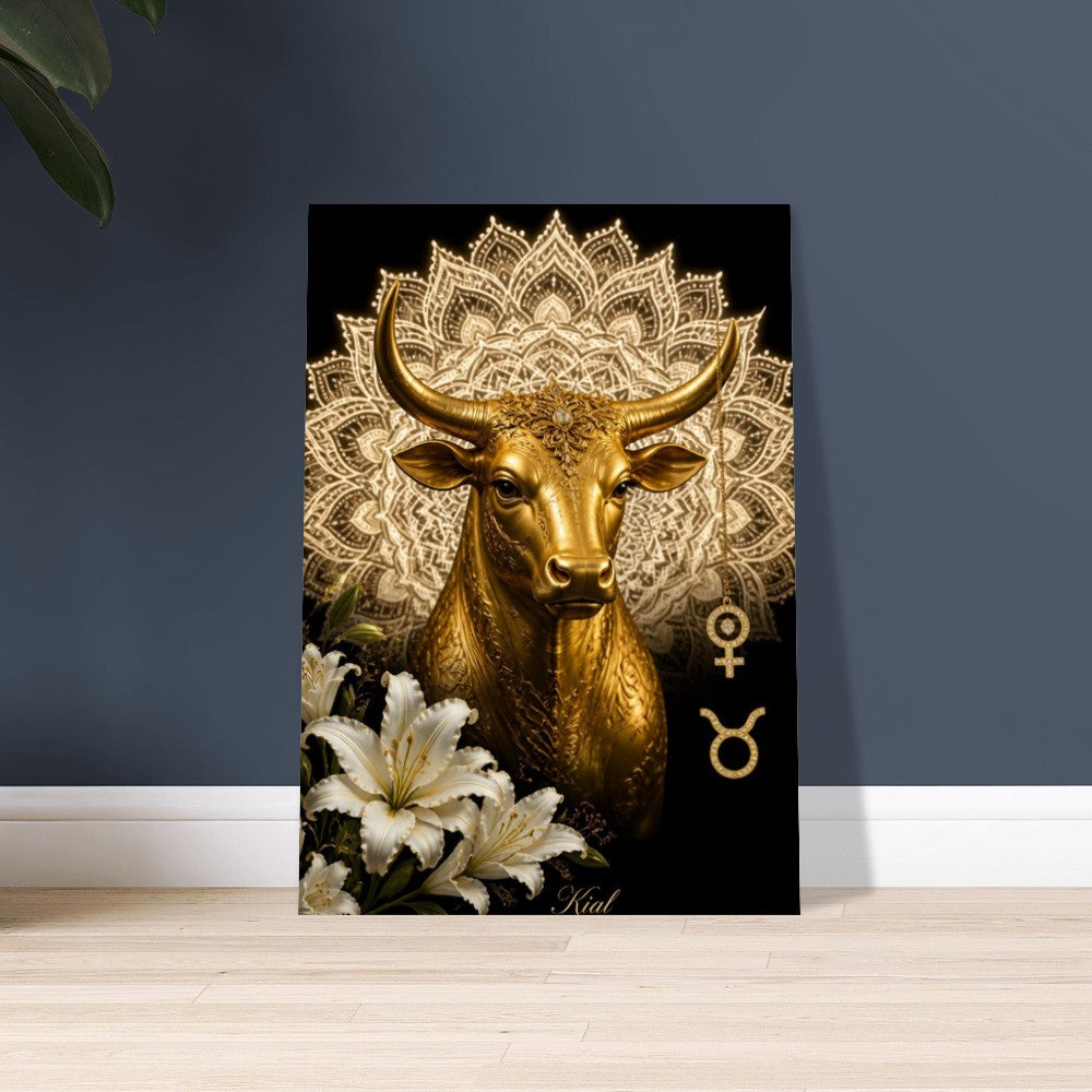 Taurus Zodiac Bull Poster, Gold Wall Art, Astrology Canvas, Bull Portrait, Zodiac Gift for Her, Danish Art Studio