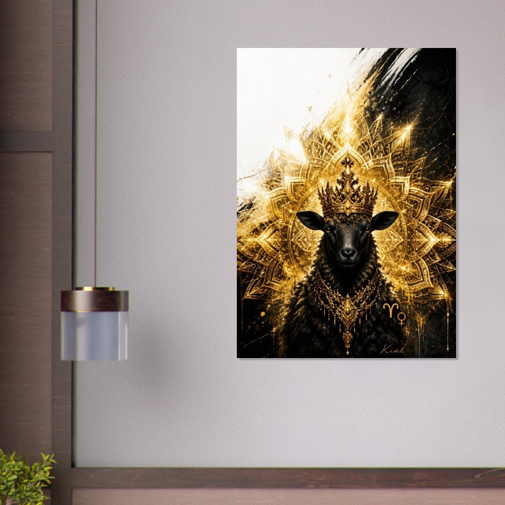 Aries Zodiac Ram Poster, Gold Wall Art, Astrology Canvas, Ram Portrait, Zodiac Gift for Her, Danish Art Studio