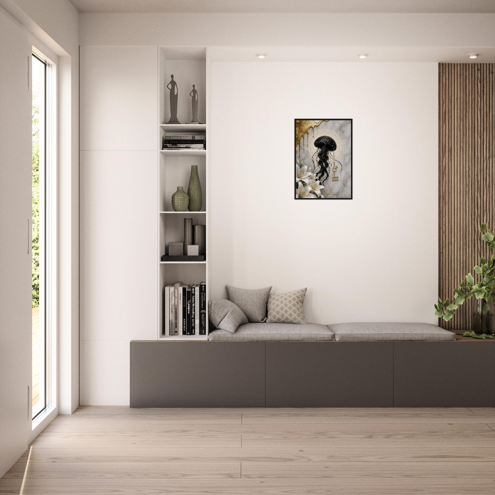 Aquarius Zodiac Jellyfish Poster, Gold Wall Art, Zodiac Gift for Him, Danish Art Studio