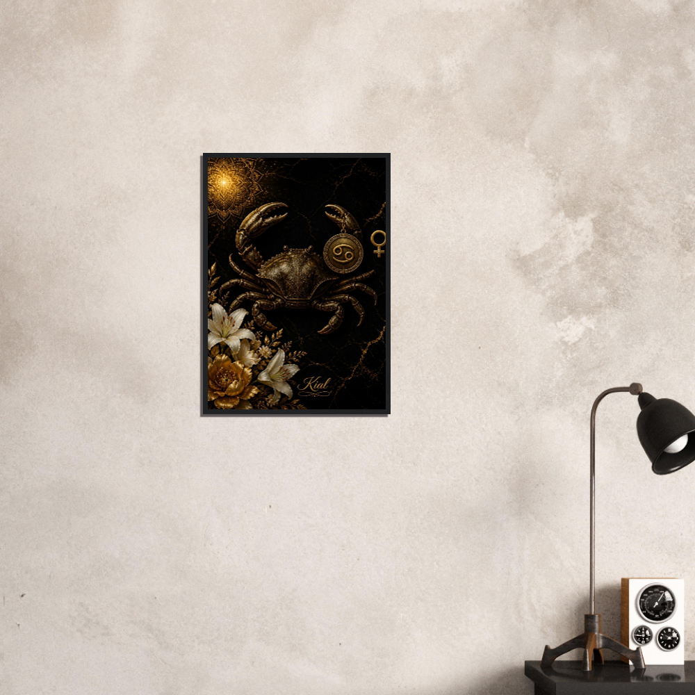 Cancer Zodiac Crab Poster, Gold Wall Art, Astrology Canvas, Crab Portrait, Zodiac Gift for Her, Danish Art Studio