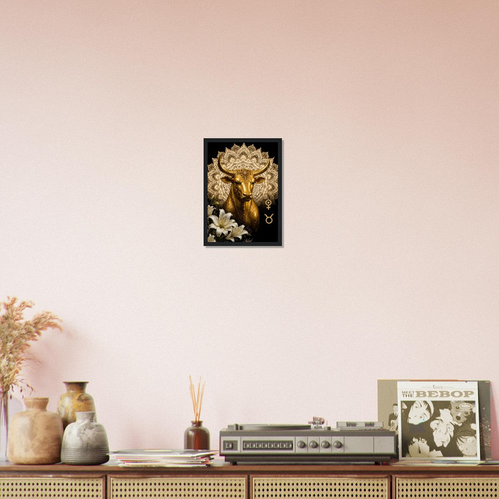 Taurus Zodiac Bull Poster, Gold Wall Art, Astrology Canvas, Bull Portrait, Zodiac Gift for Her, Danish Art Studio