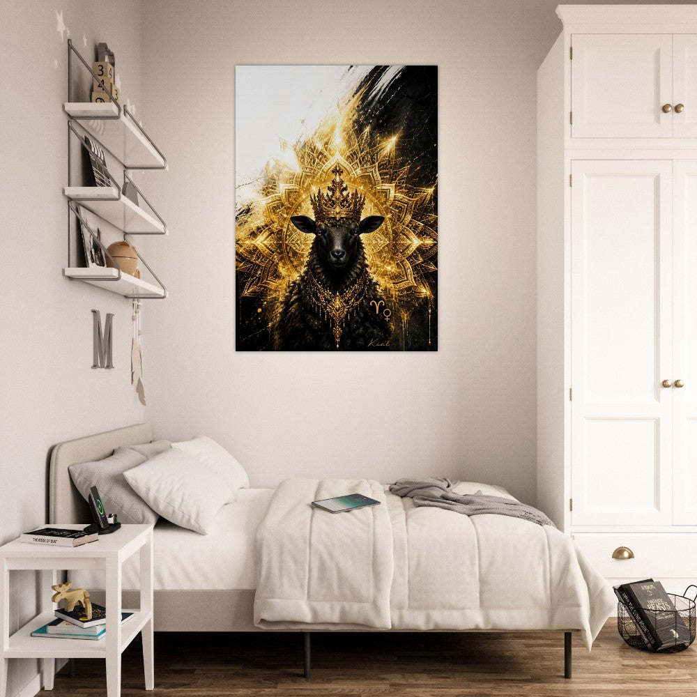 Aries Zodiac Ram Poster, Gold Wall Art, Astrology Canvas, Ram Portrait, Zodiac Gift for Her, Danish Art Studio