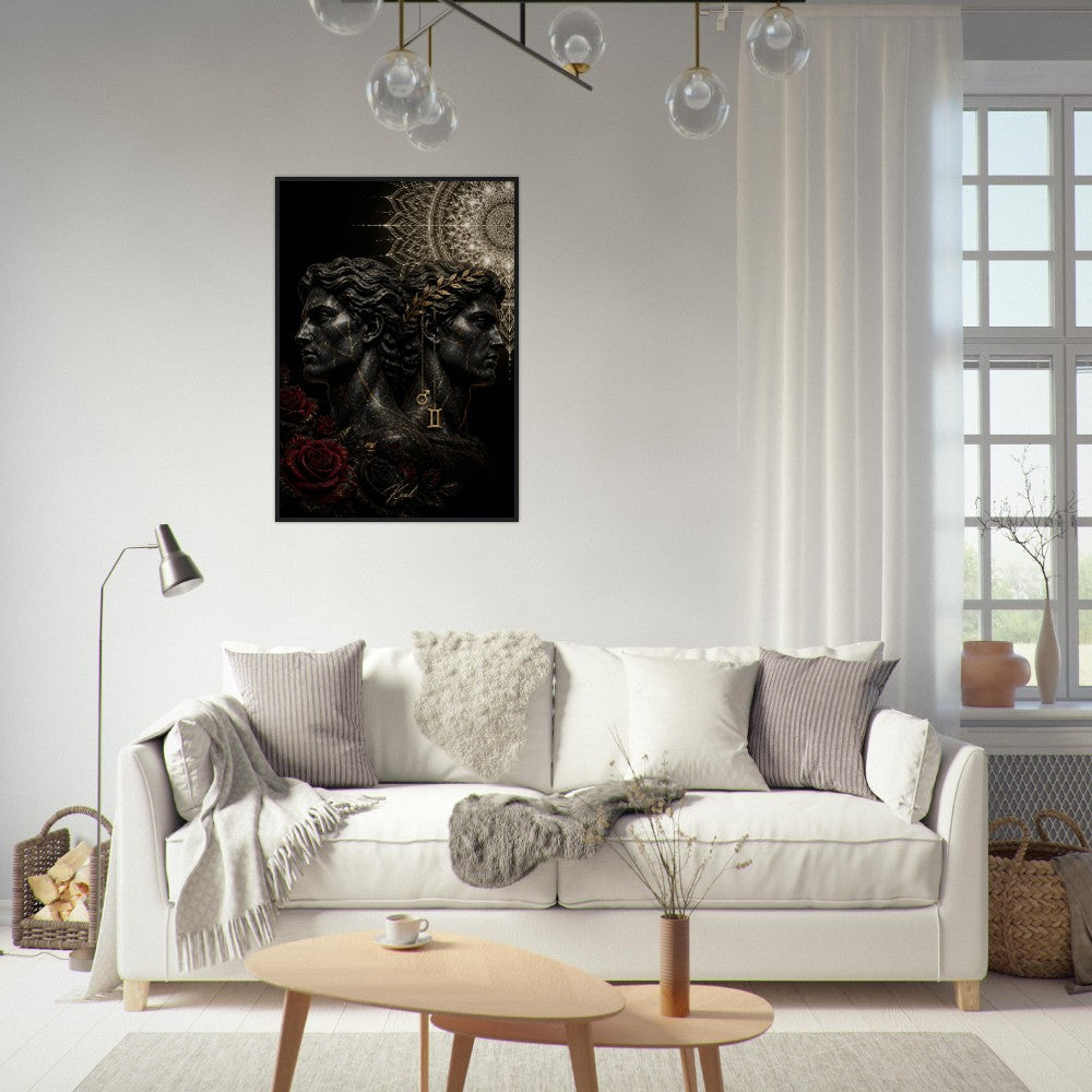 Gemini Zodiac Twins Poster, Gold Wall Art, Astrology Canvas, Twins Portrait, Zodiac Gift for Him, Danish Art Studio