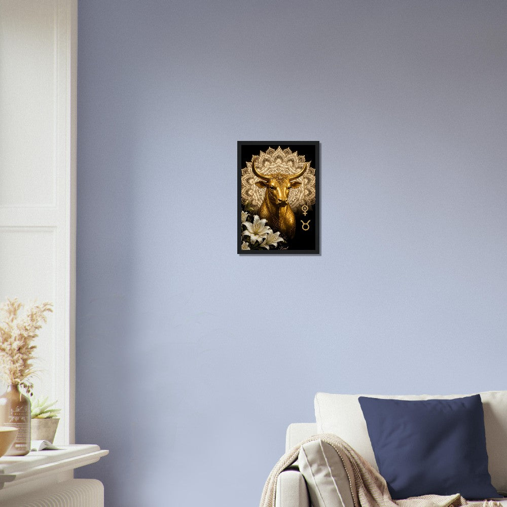 Taurus Zodiac Bull Poster, Gold Wall Art, Astrology Canvas, Bull Portrait, Zodiac Gift for Her, Danish Art Studio