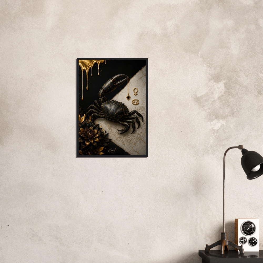 Cancer Zodiac Crab Poster, Gold Wall Art, Astrology Canvas, Crab Portrait, Zodiac Gift for Her, Danish Art Studio