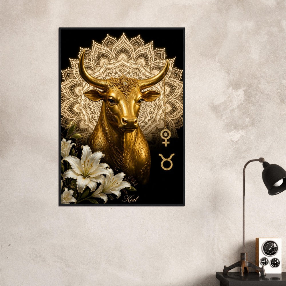 Taurus Zodiac Bull Poster, Gold Wall Art, Astrology Canvas, Bull Portrait, Zodiac Gift for Her, Danish Art Studio