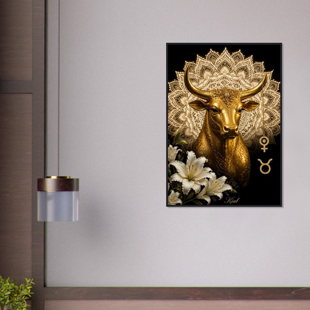 Taurus Zodiac Bull Poster, Gold Wall Art, Astrology Canvas, Bull Portrait, Zodiac Gift for Her, Danish Art Studio