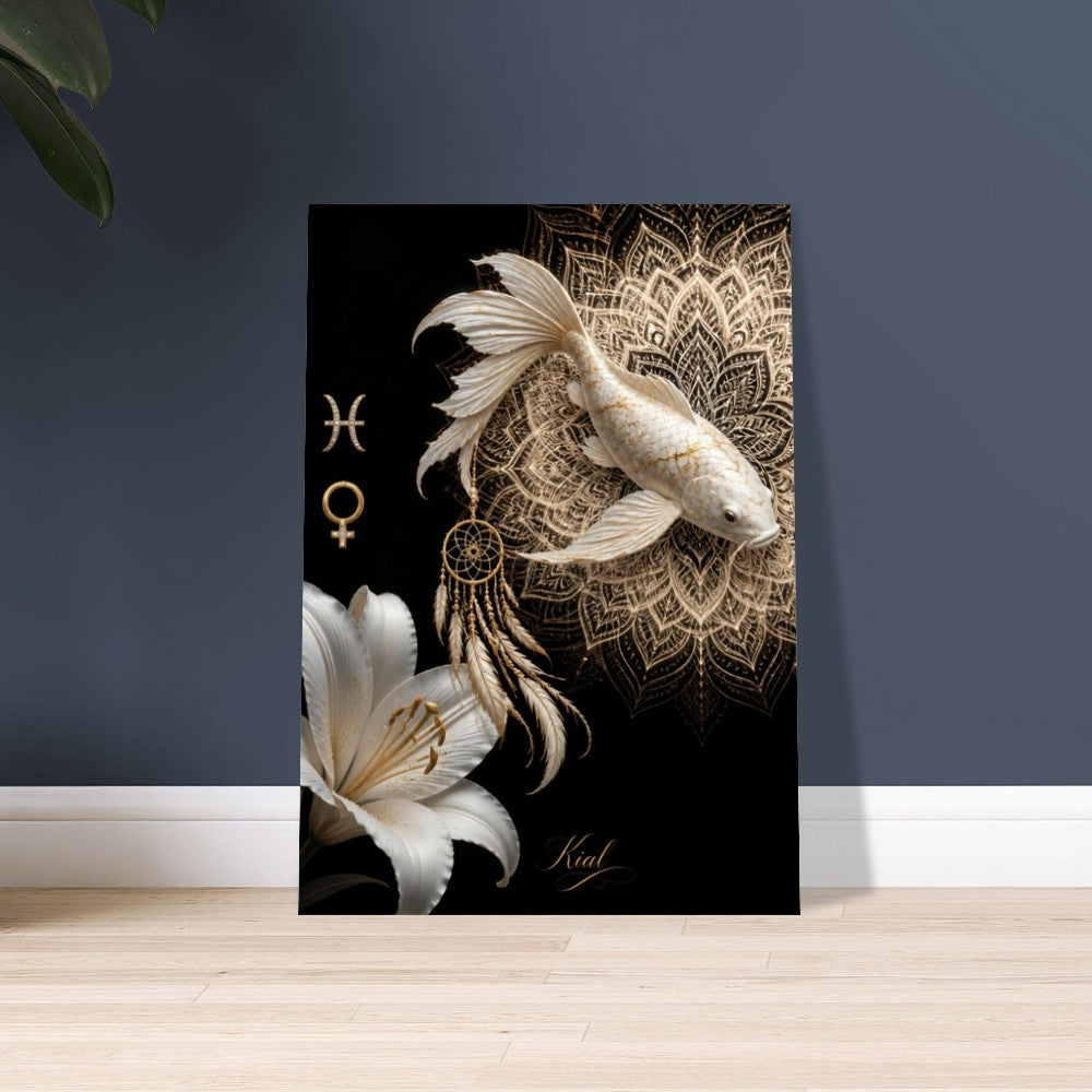 Pisces Zodiac Koi Poster, Gold Wall Art, Astrology Canvas, Koi Portrait, Zodiac Gift for Her, Danish Art Studio