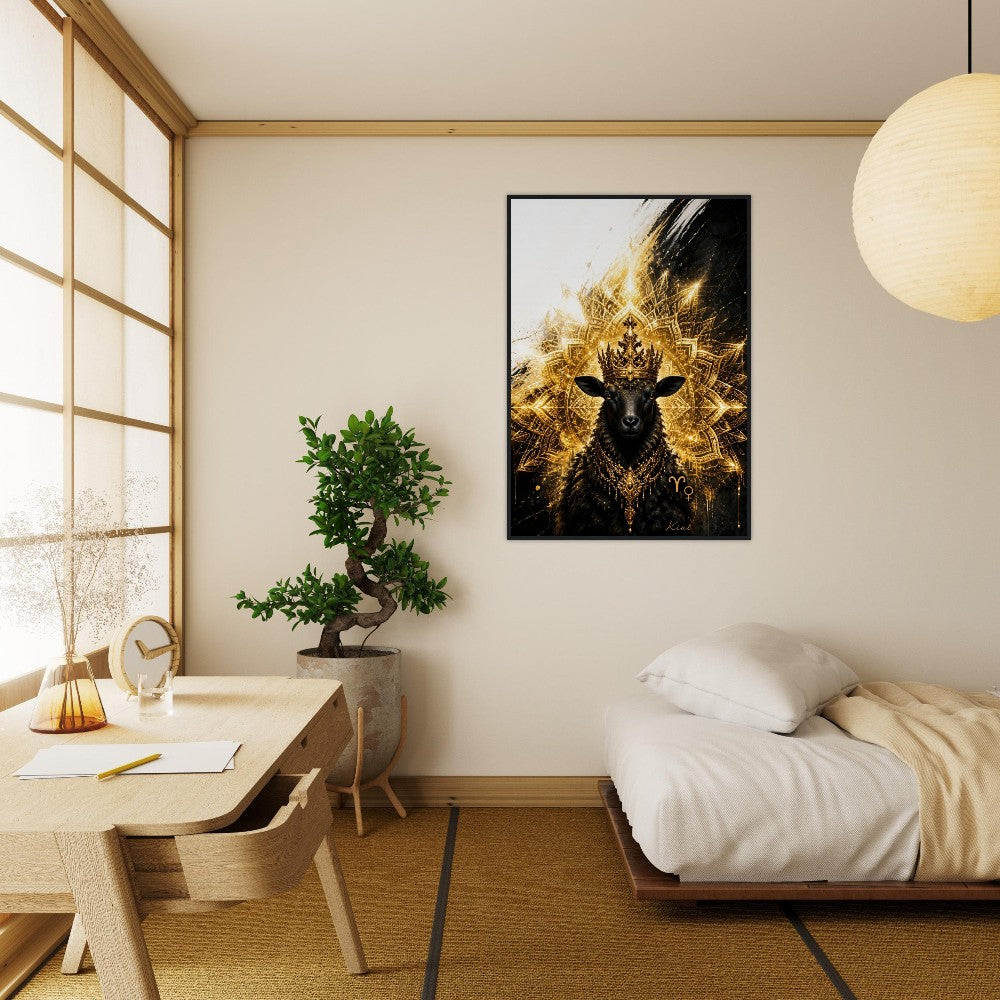 Aries Zodiac Ram Poster, Gold Wall Art, Astrology Canvas, Ram Portrait, Zodiac Gift for Her, Danish Art Studio