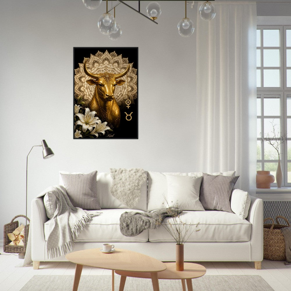 Taurus Zodiac Bull Poster, Gold Wall Art, Astrology Canvas, Bull Portrait, Zodiac Gift for Her, Danish Art Studio