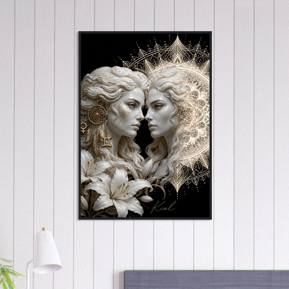 Gemini Zodiac Twins Poster, Gold Wall Art, Astrology Canvas, Twins Portrait, Zodiac Gift for Her, Danish Art Studio