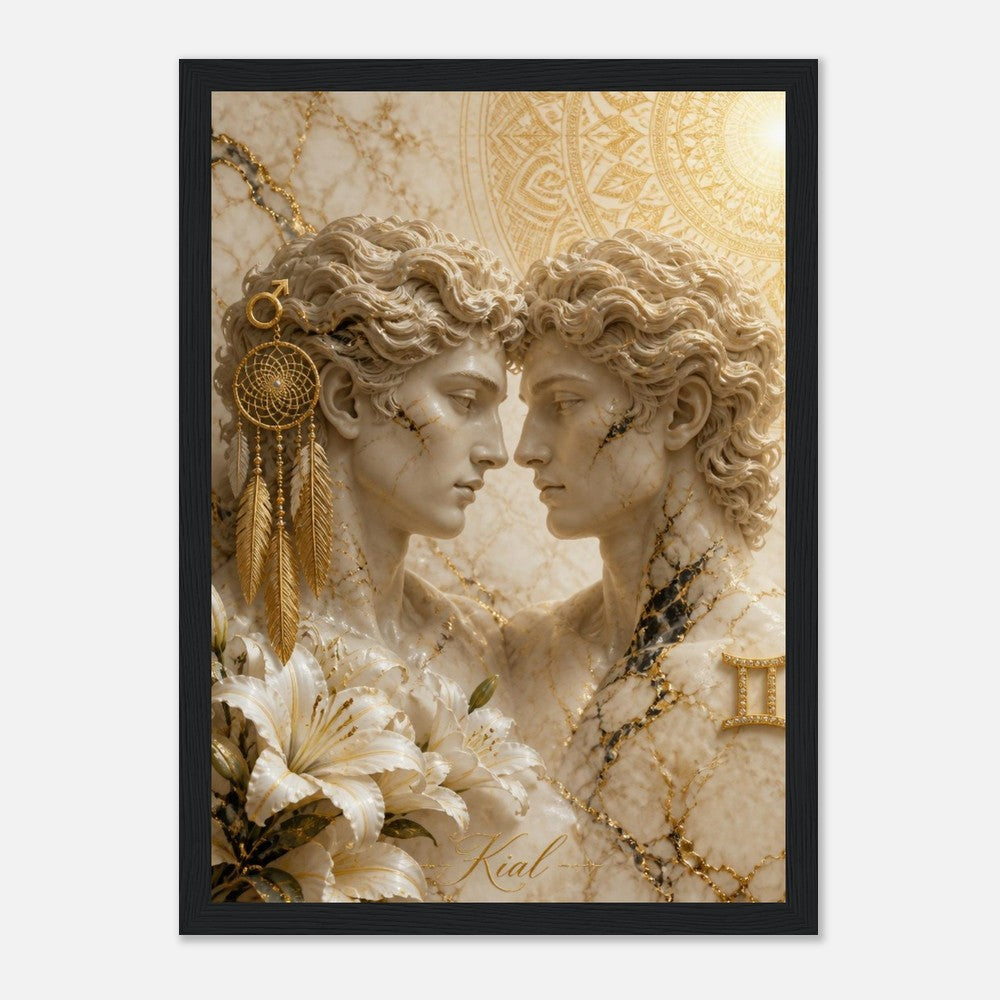 Gemini Zodiac Twins Poster, Gold Wall Art, Astrology Canvas, Twins Portrait, Zodiac Gift for Him, Danish Art Studio