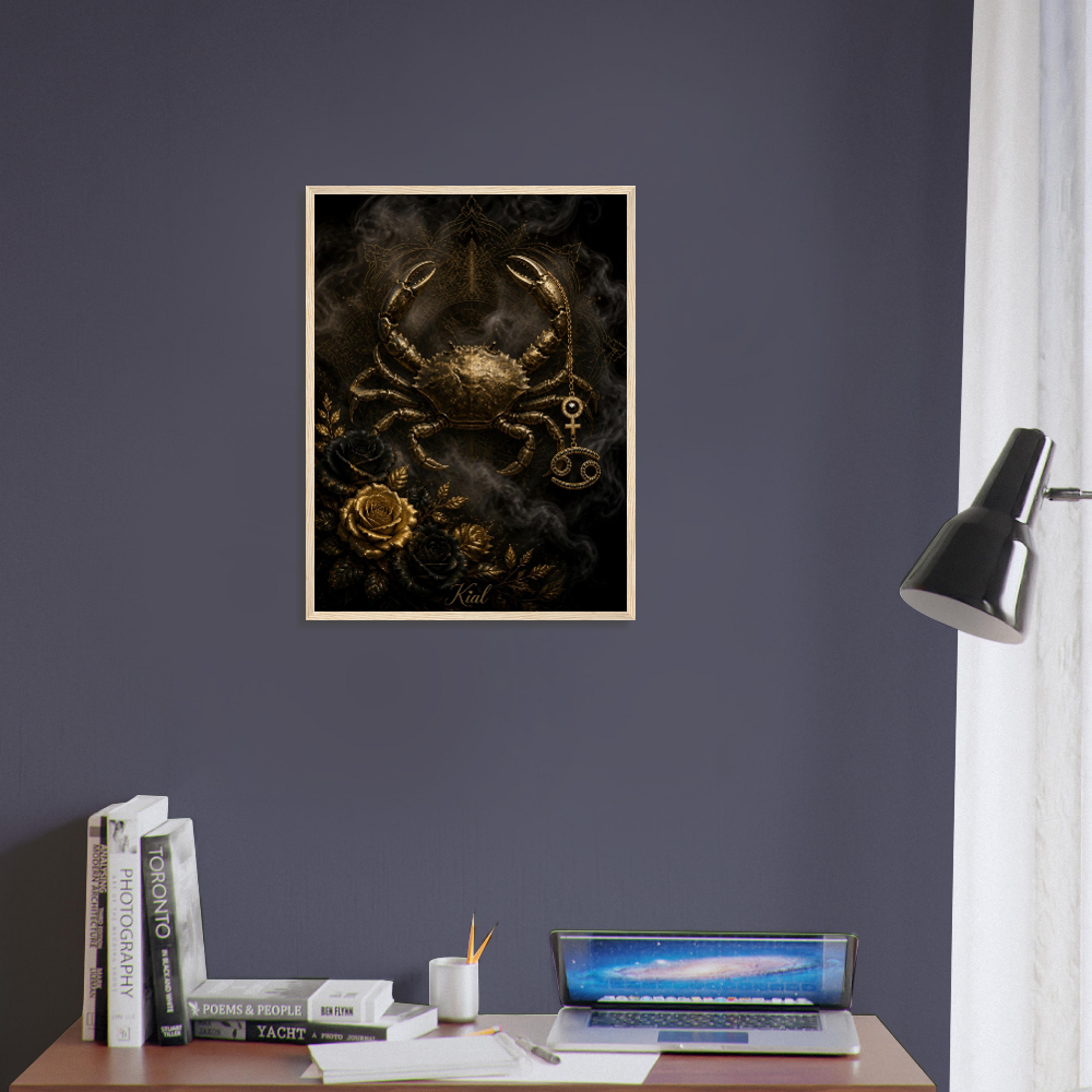 Cancer Zodiac Crab Poster, Gold Wall Art, Astrology Canvas, Crab Portrait, Zodiac Gift for Her, Danish Art Studio