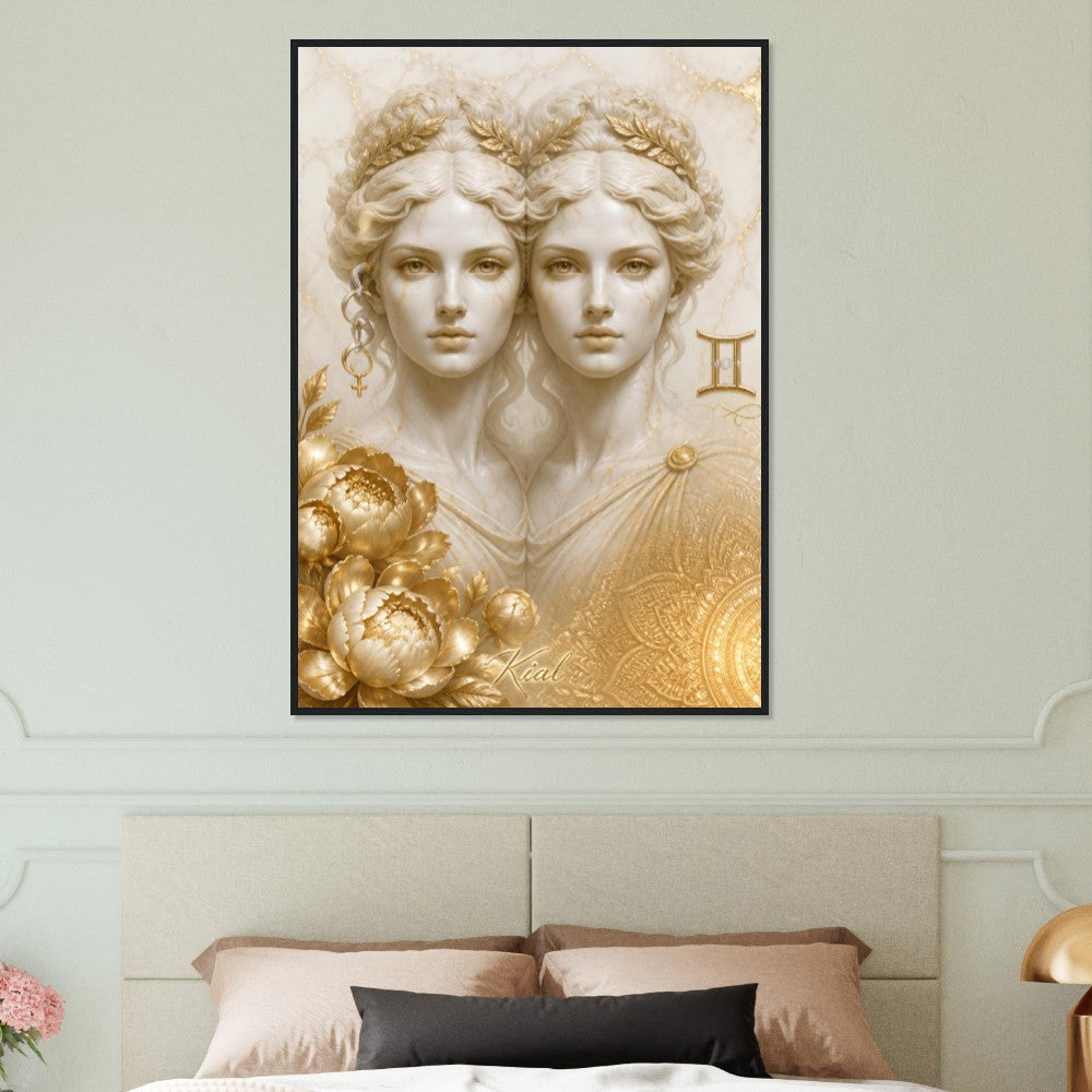 Wall artGemini Zodiac Twins Poster, Gold Wall Art, Astrology Canvas, Twins Portrait, Zodiac Gift for Her, Danish Art Studio