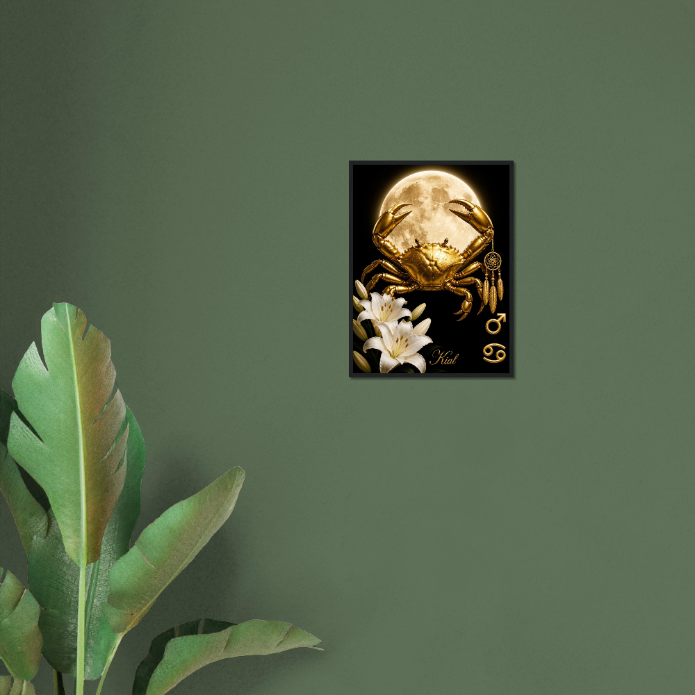 Cancer Zodiac Crab Poster, Gold Wall Art, Astrology Canvas, Crab Portrait, Zodiac Gift for Him, Danish Art Studio