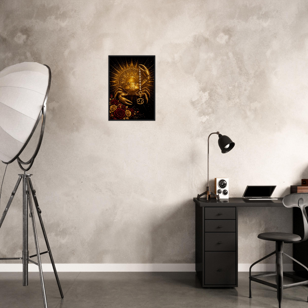 Cancer Zodiac Crab Poster, Gold Wall Art, Astrology Canvas, Crab Portrait, Zodiac Gift for Her, Danish Art Studio