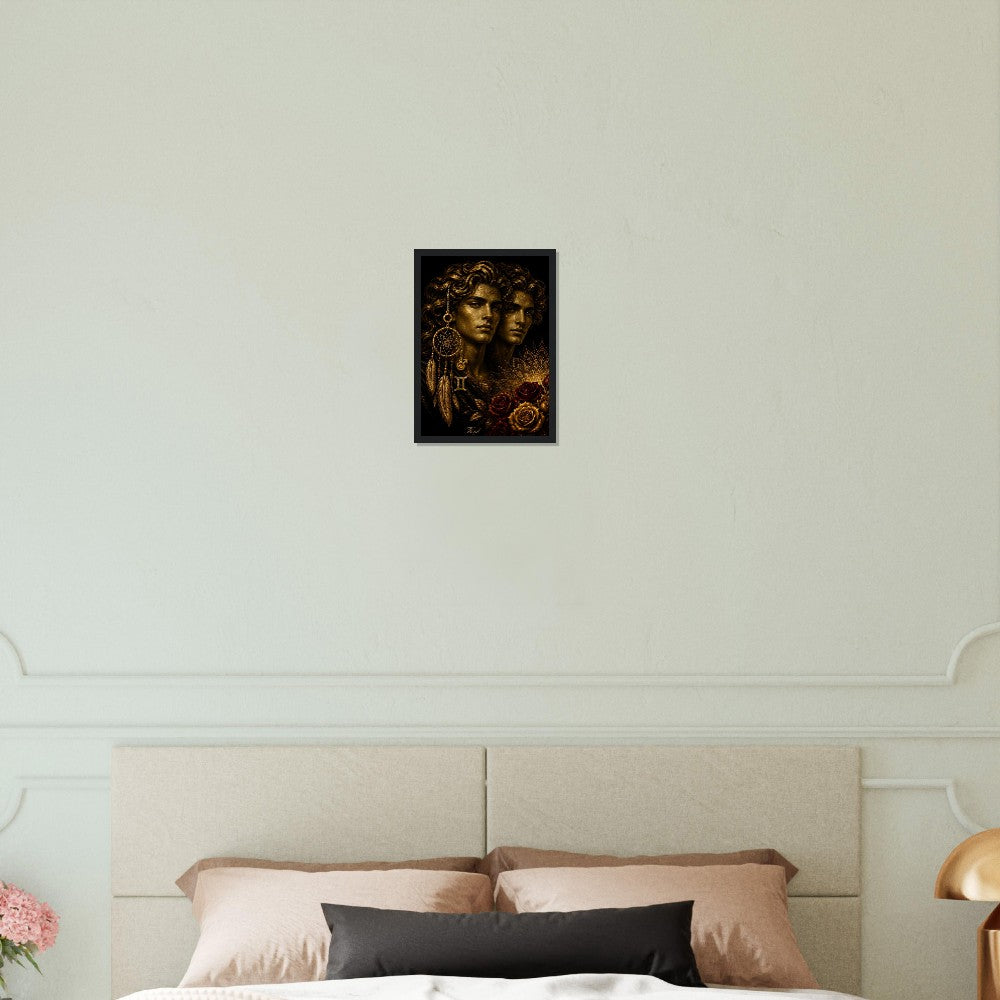 Gemini Zodiac Twins Poster, Gold Wall Art, Astrology Canvas, Twins Portrait, Zodiac Gift for Him, Danish Art Studio