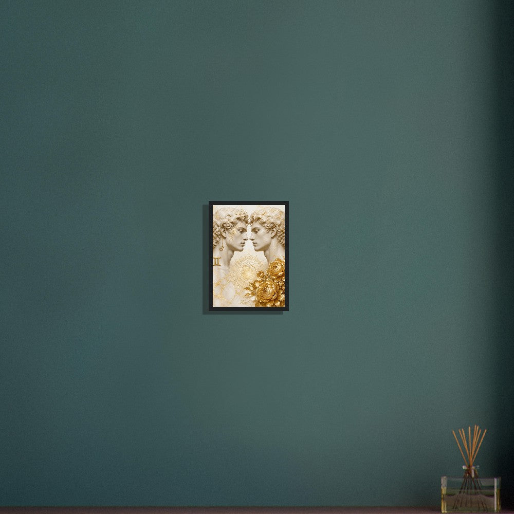 Gemini Zodiac Twins Poster, Gold Wall Art, Astrology Canvas, Twins Portrait, Zodiac Gift for Him, Danish Art Studio