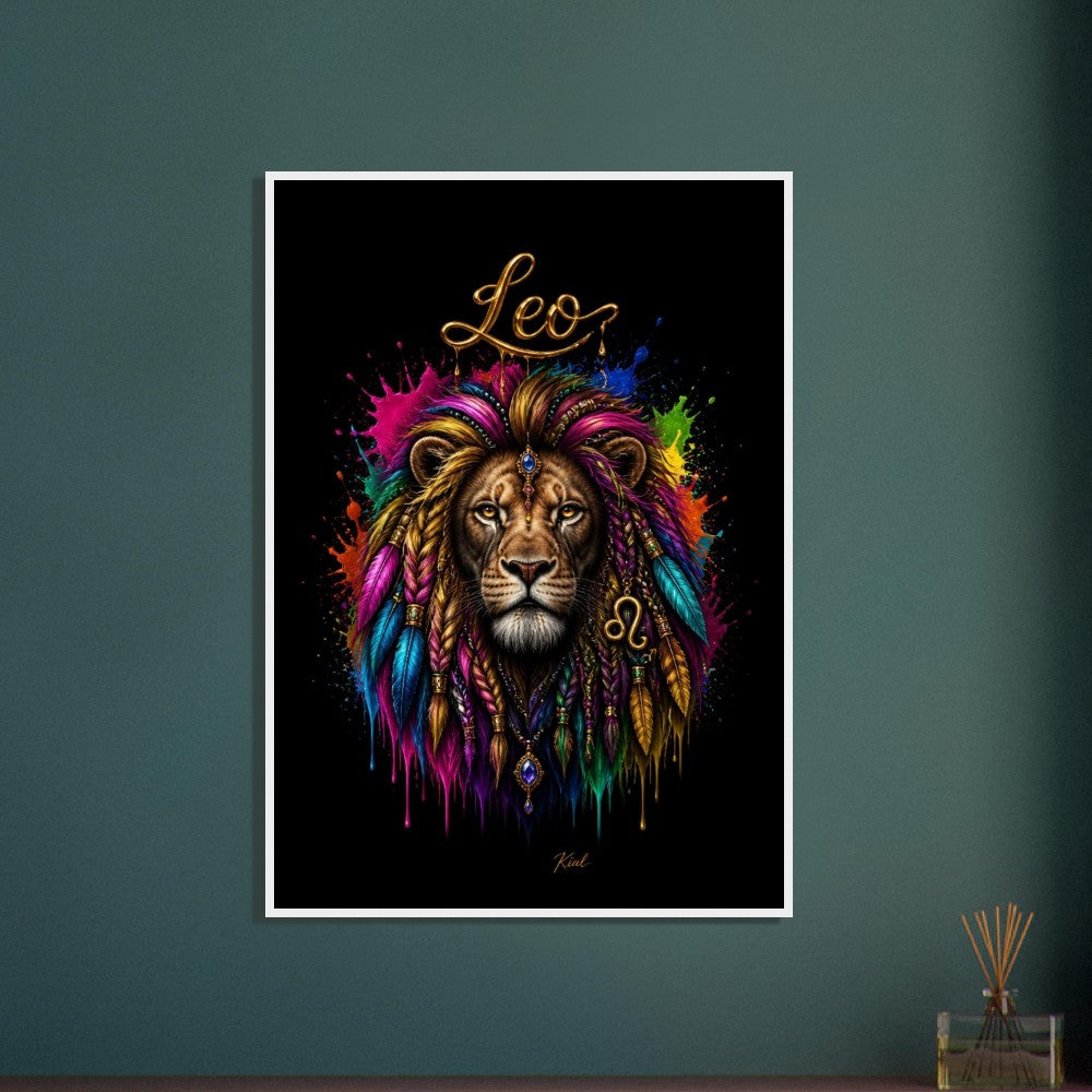 Leo Neon Zodiac Lion Poster, Colorful Wall Art, Artistic Astrology Canvas, Zodiac Gift for Him, Danish Art Studio