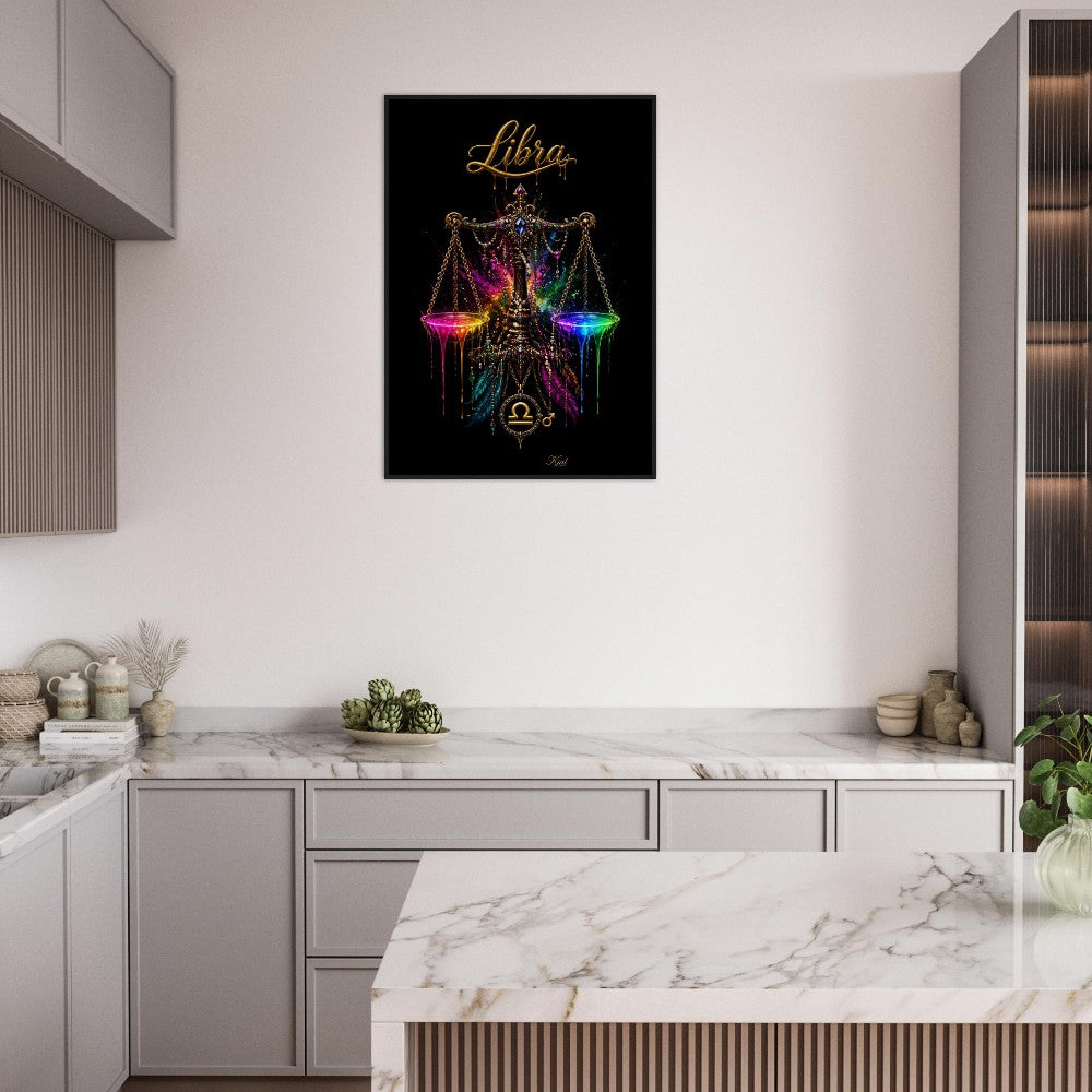 Libra Neon Zodiac Scales Poster, Colorful Wall Art, Artistic Astrology Canvas, Zodiac Gift for Him, Danish Art Studio