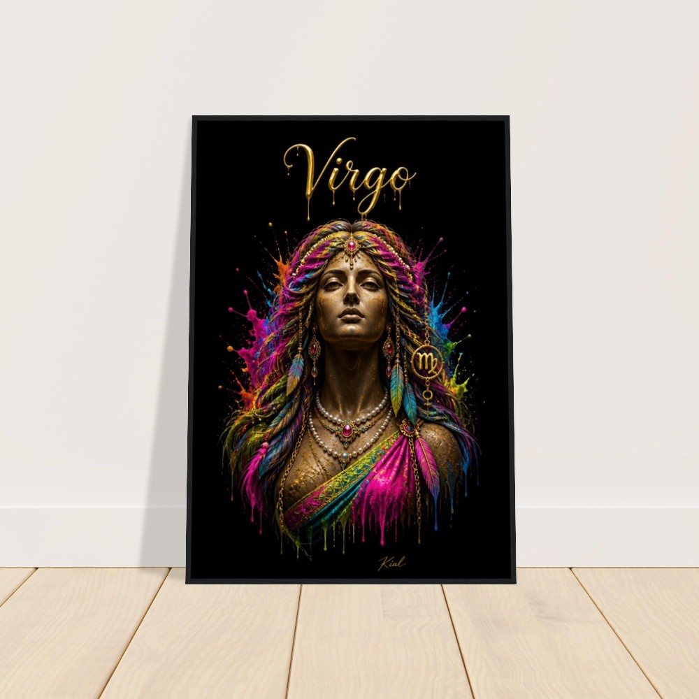Virgo Neon Zodiac Maiden Poster, Colorful Wall Art, Artistic Astrology Canvas, Zodiac Gift for Her, Danish Art Studio