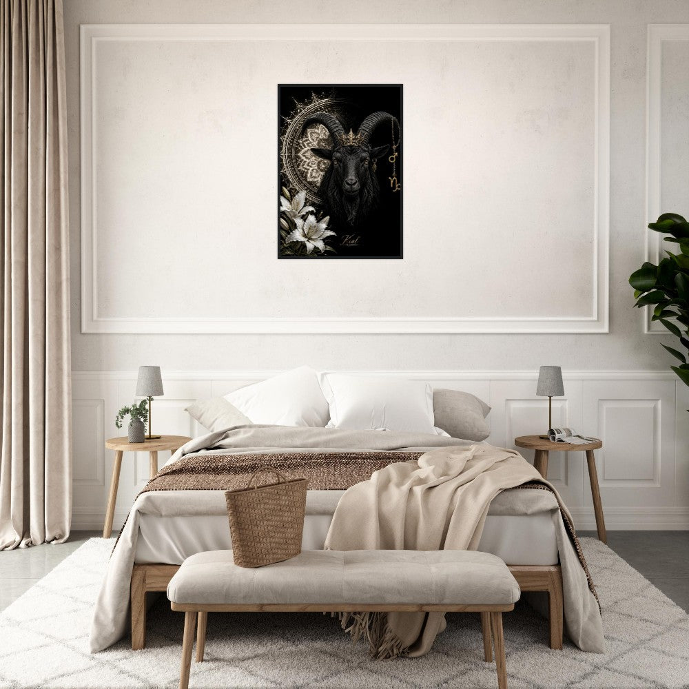 Capricorn Zodiac Goat Poster, Gold Wall Art, Astrology Canvas, Goat Portrait, Zodiac Gift for Him, Danish Art Studio