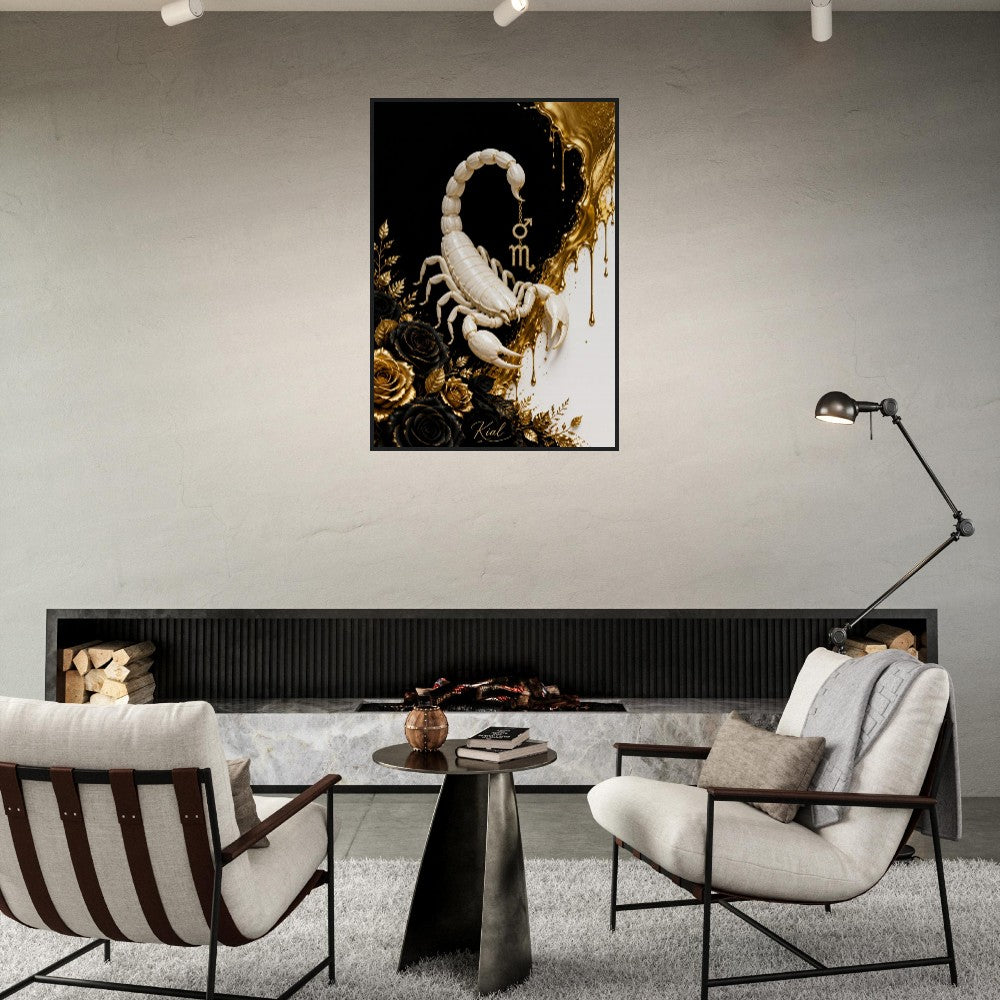 Scorpio Zodiac Scorpion Poster, Gold Wall Art, Zodiac Gift for Him, Danish Art Studio
