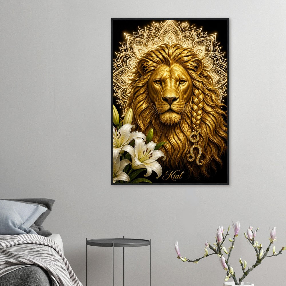 Leo Zodiac Lion Poster, Gold Wall Art, Astrology Canvas, Lion Portrait, Zodiac Gift for Him, Danish Art Studio