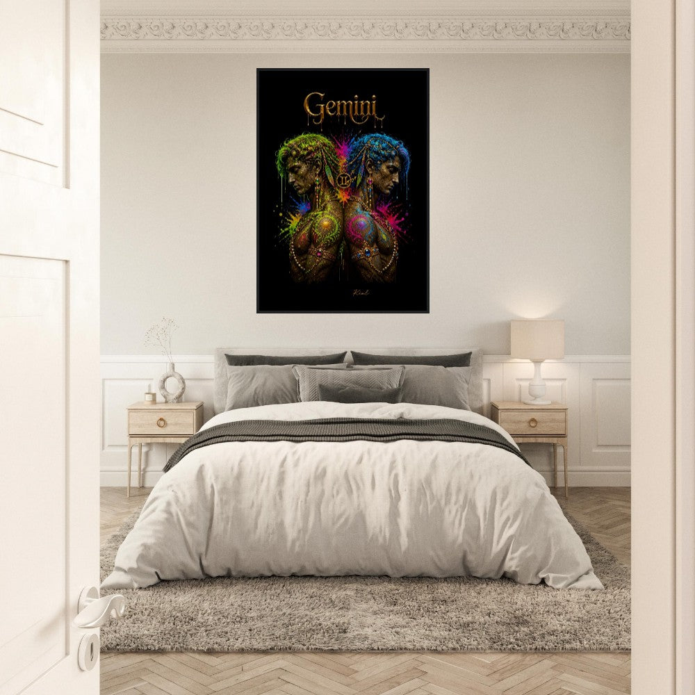 Gemini Neon Zodiac Twins Poster, Colorful Wall Art, Artistic Astrology Canvas, Zodiac Gift for Him, Danish Art Studio