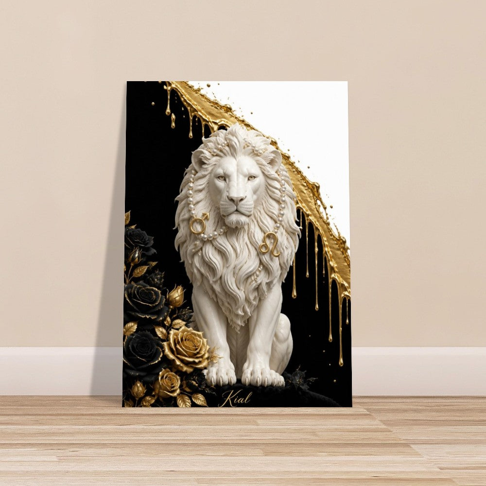 Leo Zodiac Lion Poster, Gold Wall Art, Astrology Canvas, Lion Portrait, Zodiac Gift for Him, Danish Art Studio