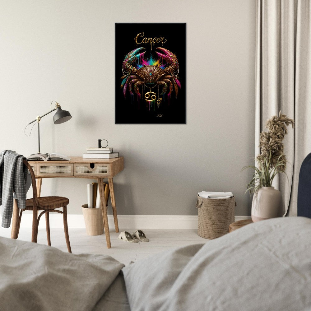 Cancer Neon Zodiac Crab Poster, Colorful Wall Art, Artistic Astrology Canvas, Zodiac Gift for Him, Danish Art Studio