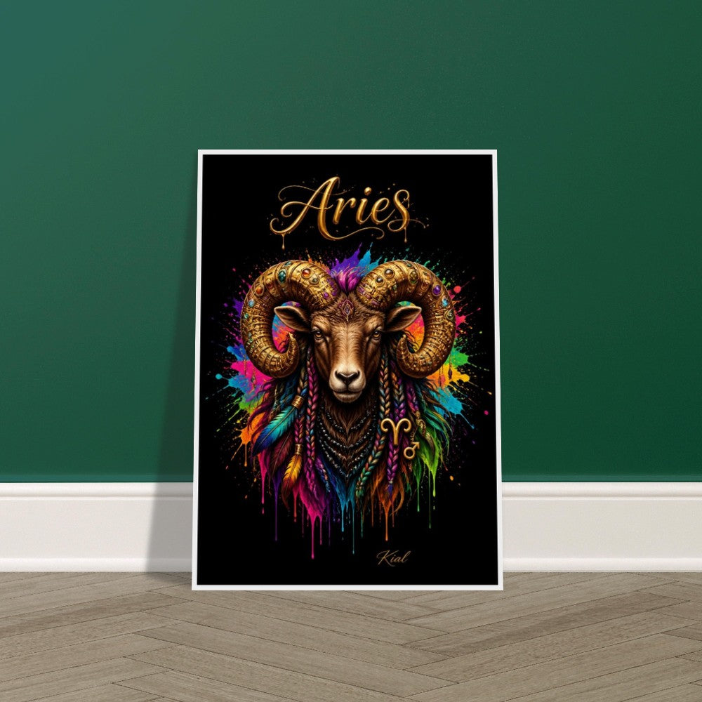 Aries Neon Zodiac Ram Poster, Colorful Wall Art, Artistic Astrology Canvas, Zodiac Gift for Him, Danish Art Studio