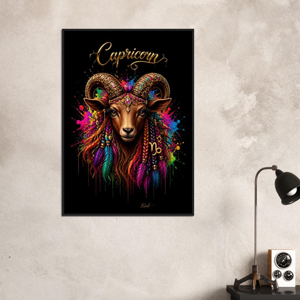 Capricorn Neon Zodiac Goat Poster, Colorful Wall Art, Artistic Astrology Canvas, Zodiac Gift for Her, Danish Art Studio