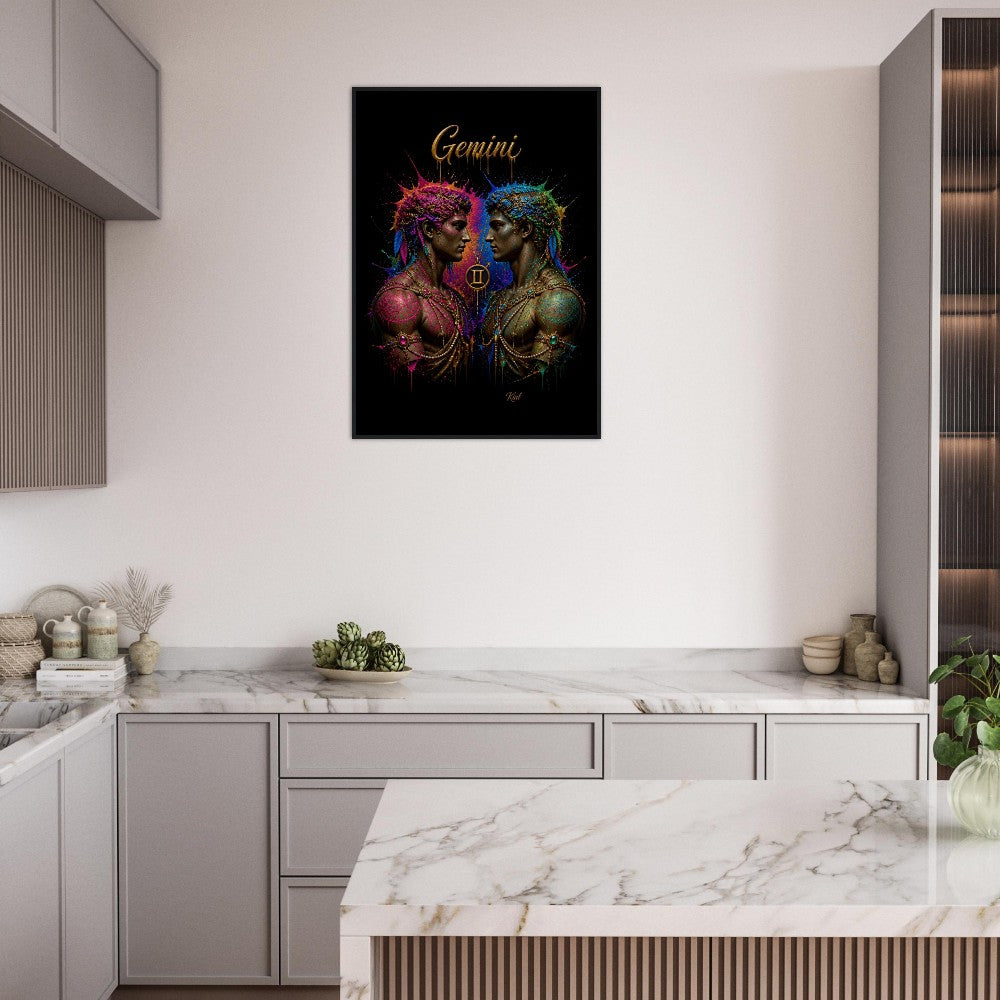 Gemini Neon Zodiac Twins Poster, Colorful Wall Art, Artistic Astrology Canvas, Zodiac Gift for Him, Danish Art Studio