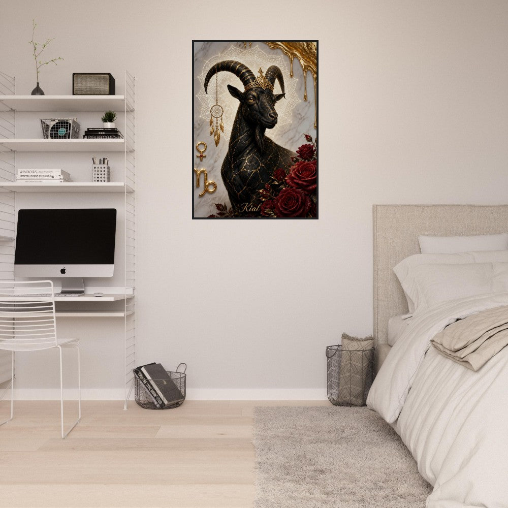 Capricorn Zodiac Goat Poster, Gold Wall Art, Astrology Canvas, Goat Portrait, Zodiac Gift for Her, Danish Art Studio