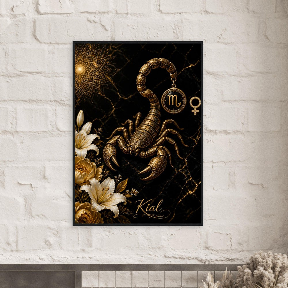 Scorpio Zodiac Scorpion Poster, Gold Wall Art, Zodiac Gift for Her, Danish Art Studio