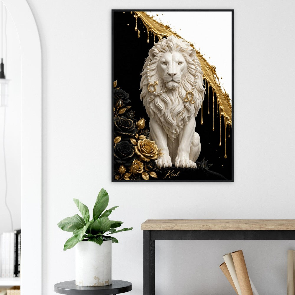 Leo Zodiac Lion Poster, Gold Wall Art, Astrology Canvas, Lion Portrait, Zodiac Gift for Him, Danish Art Studio