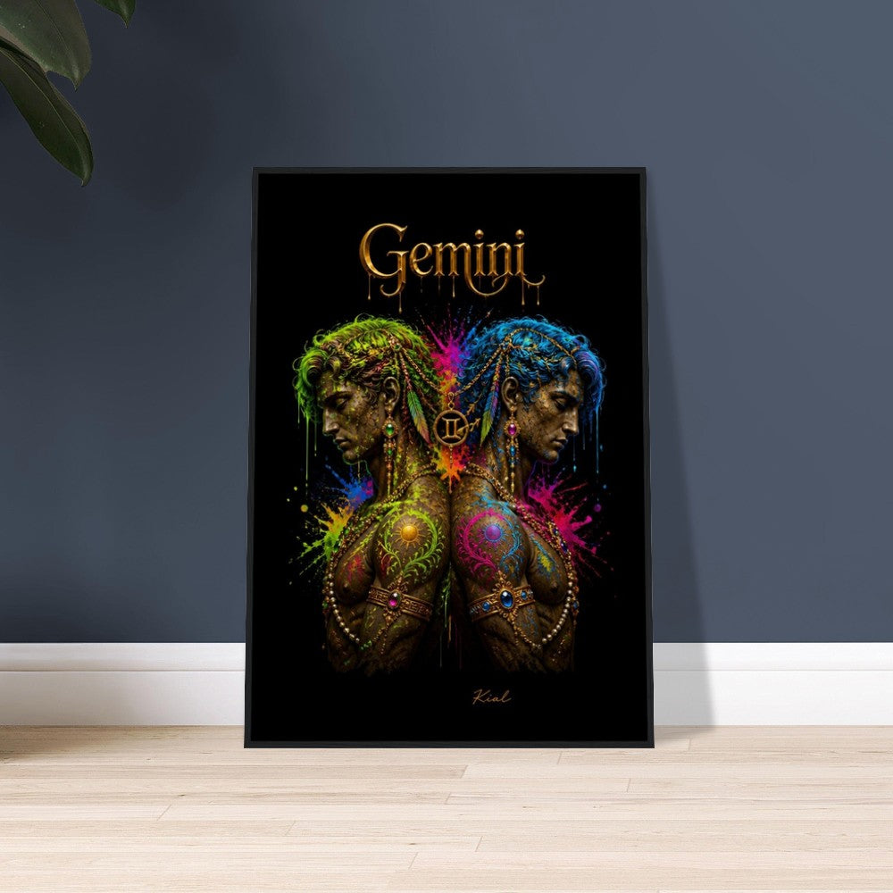 Gemini Neon Zodiac Twins Poster, Colorful Wall Art, Artistic Astrology Canvas, Zodiac Gift for Him, Danish Art Studio