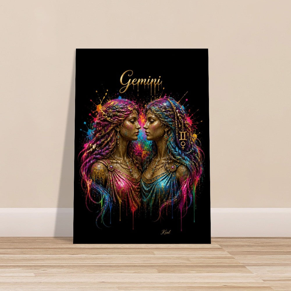 Gemini Neon Zodiac Twins Poster, Colorful Wall Art, Artistic Astrology Canvas, Zodiac Gift for Her, Danish Art Studio
