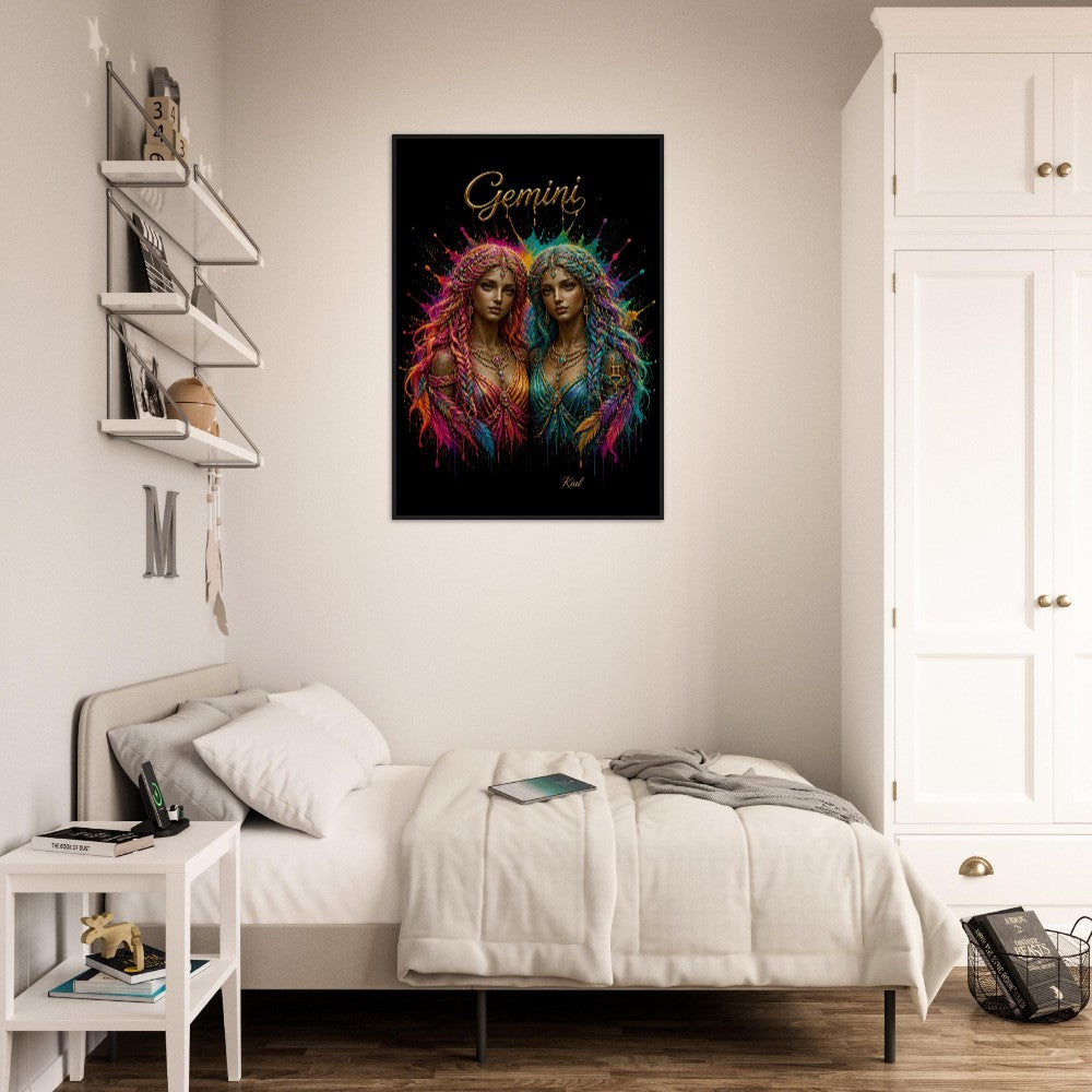 Gemini Neon Zodiac Tvillinger Plakat, Farverig Vægkunst, Kunstnerisk Astrologi Lærred, Zodiak Gave til Hende, Dansk Kunst Studio