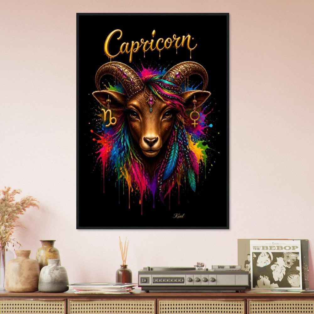 Capricorn Neon Zodiac Goat Poster, Colorful Wall Art, Artistic Astrology Canvas, Zodiac Gift for Her, Danish Art Studio