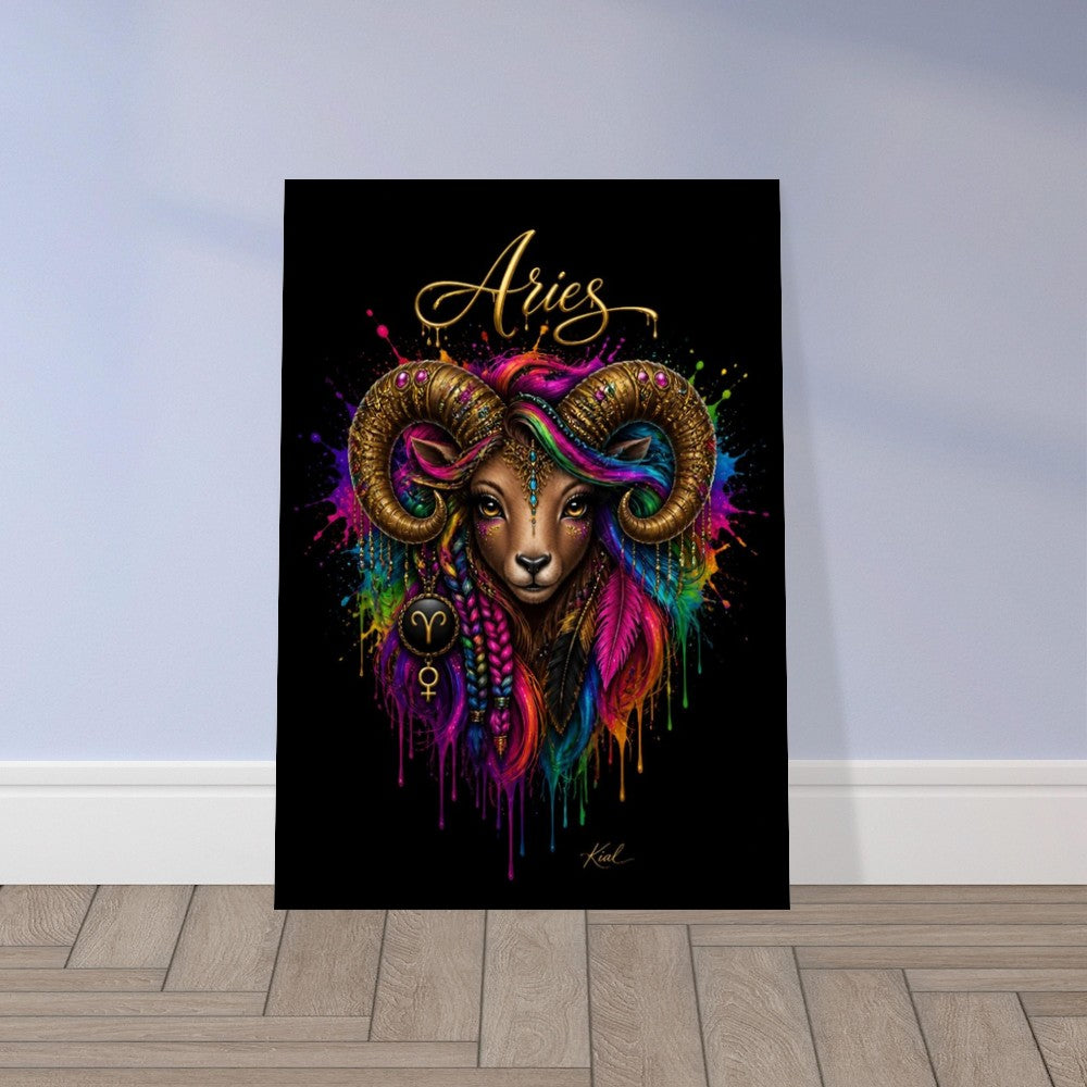 Aries Neon Zodiac Ram Poster, Colorful Wall Art, Artistic Astrology Canvas, Zodiac Gift for Her, Danish Art Studio