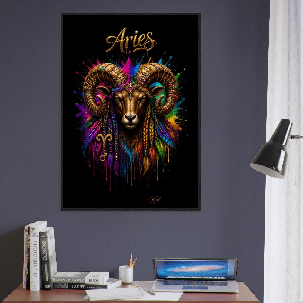 Aries Neon Zodiac Ram Poster, Colorful Wall Art, Artistic Astrology Canvas, Zodiac Gift for Him, Danish Art Studio