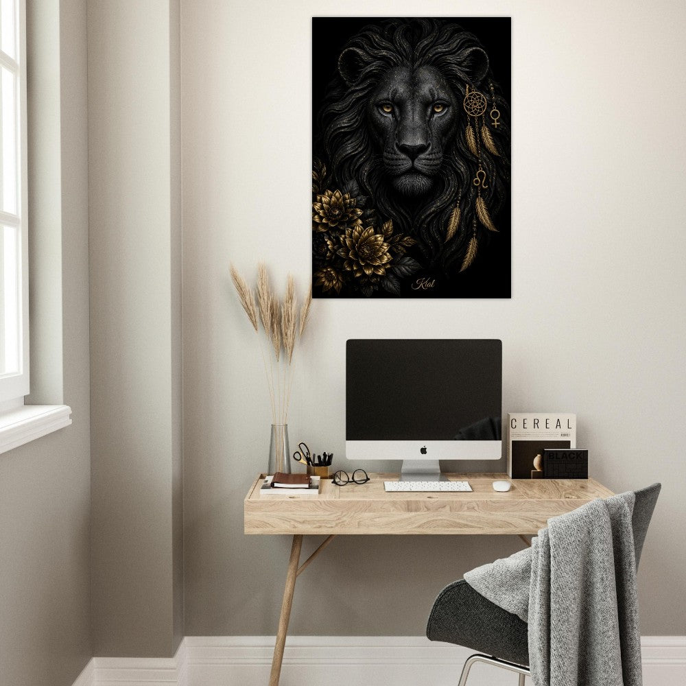 Leo Zodiac Lion Poster, Gold Wall Art, Astrology Canvas, Lion Portrait, Zodiac Gift for Her, Danish Art Studio